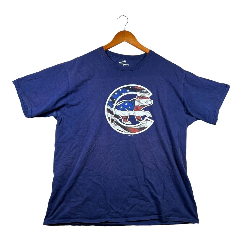 Majestic Shirt Men's Medium Chicago Cubs Rizzo 44 Logo USA Blue MLB Baseball XL